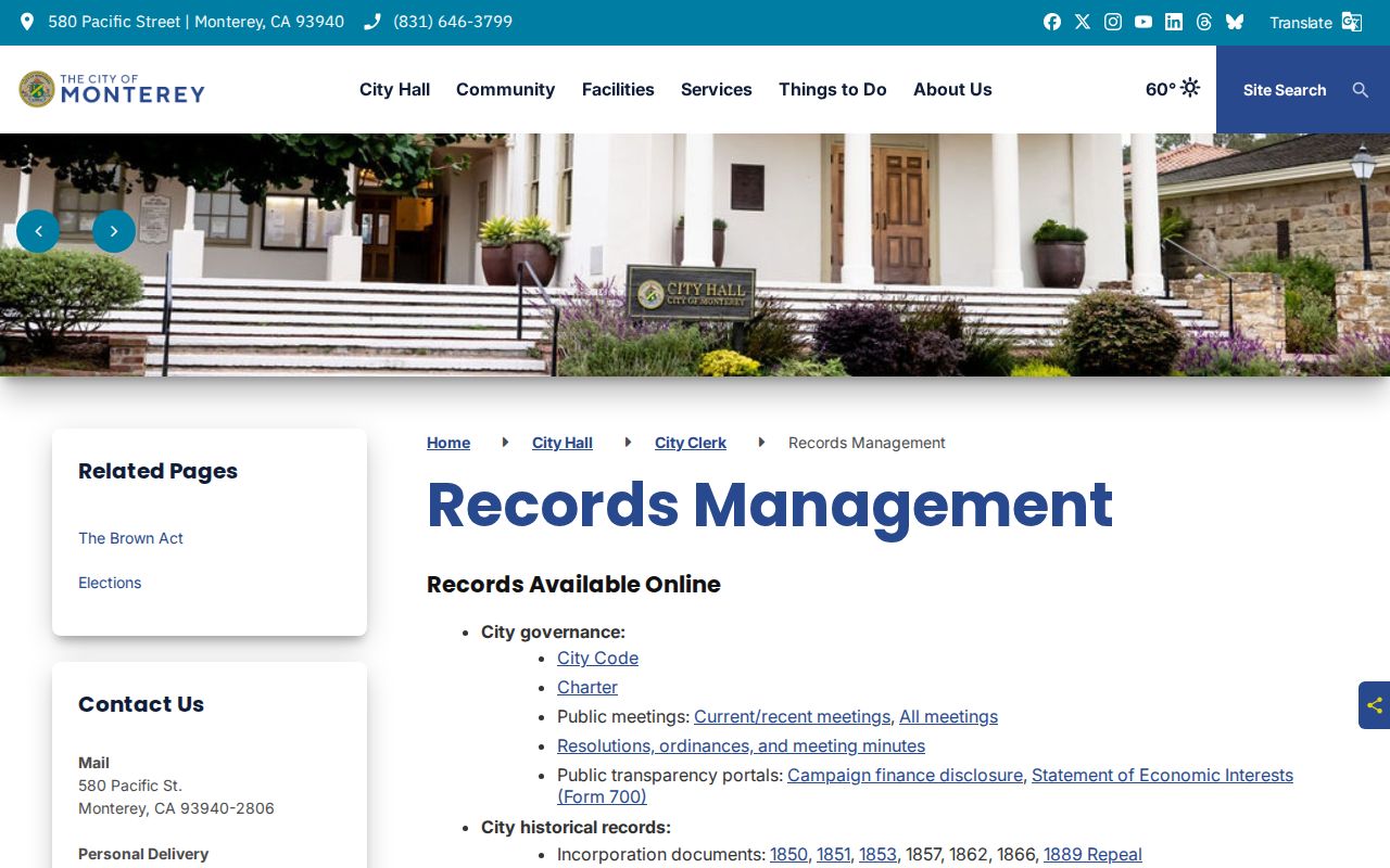 Monterey people search through City Clerk records management