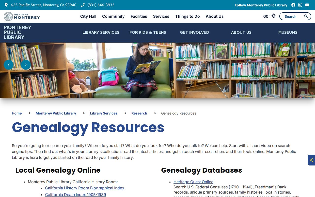 Monterey people directories library genealogy indexes