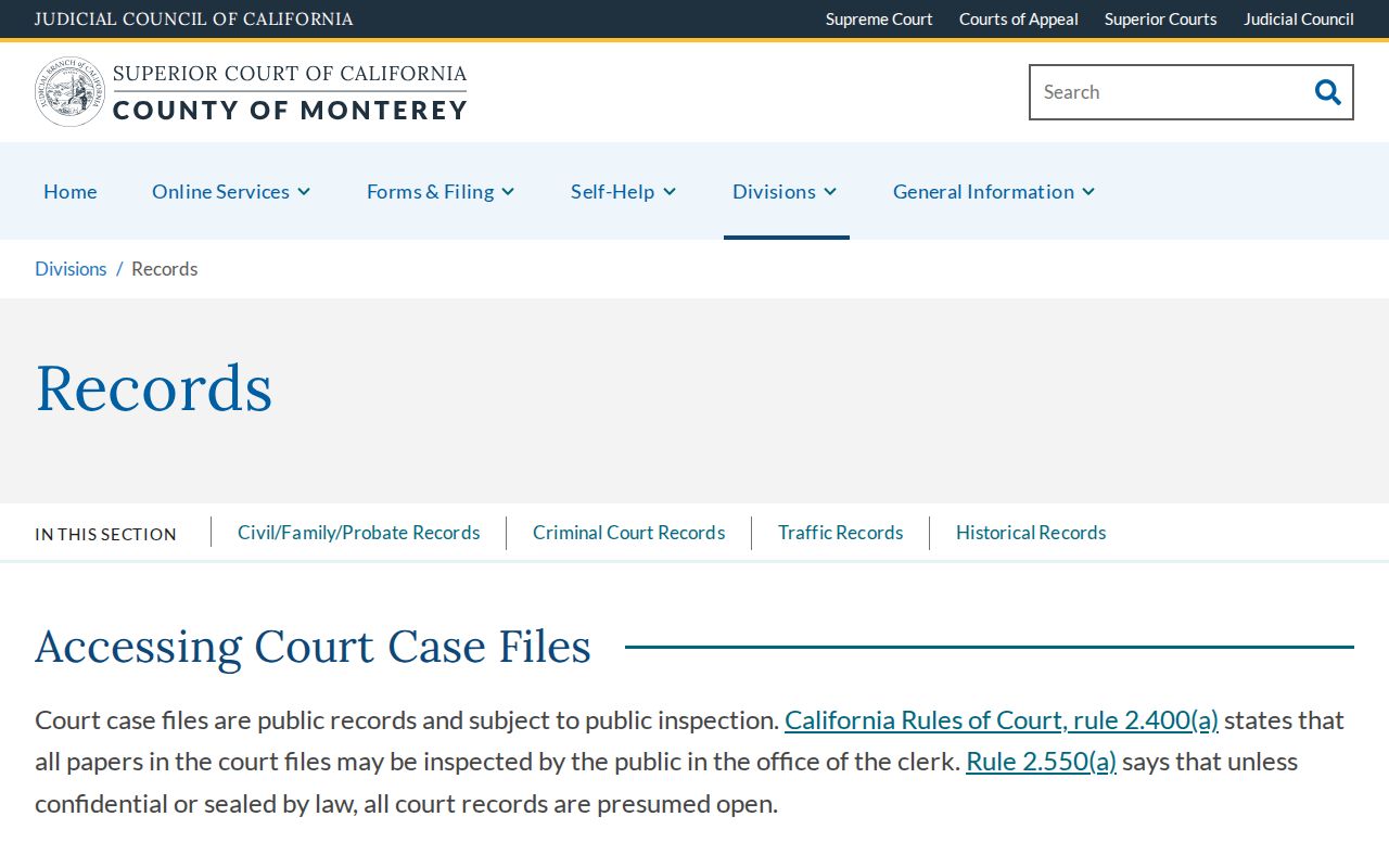 Monterey public records court access page