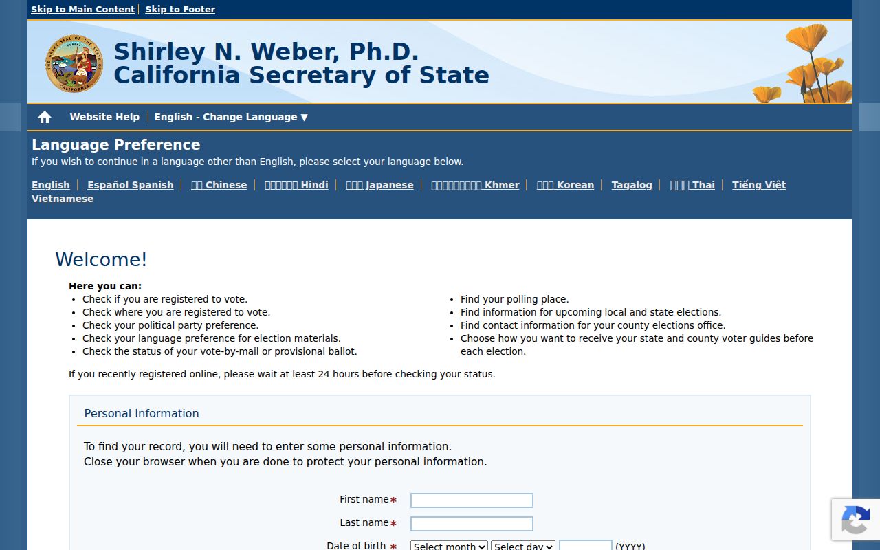 Monterey voter registration lookup on California My Voter Status